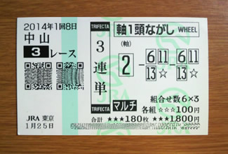 2014年1回8日中山3レース的中 2014年1回8日中山3レース的中